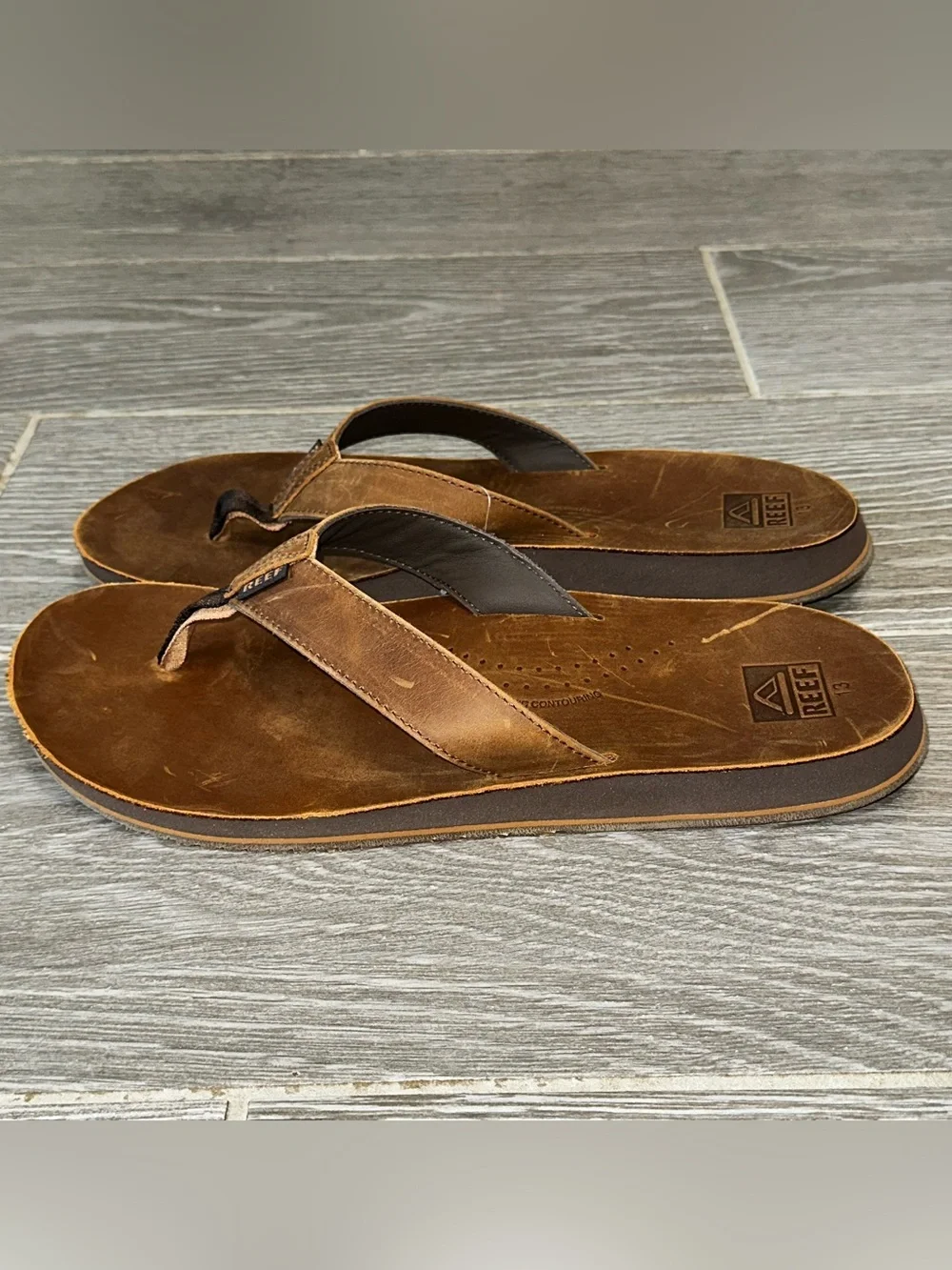 Reef Drift Classic Leather Flip Flop Sandals Brown Men’s 13 Casual Summer Beach